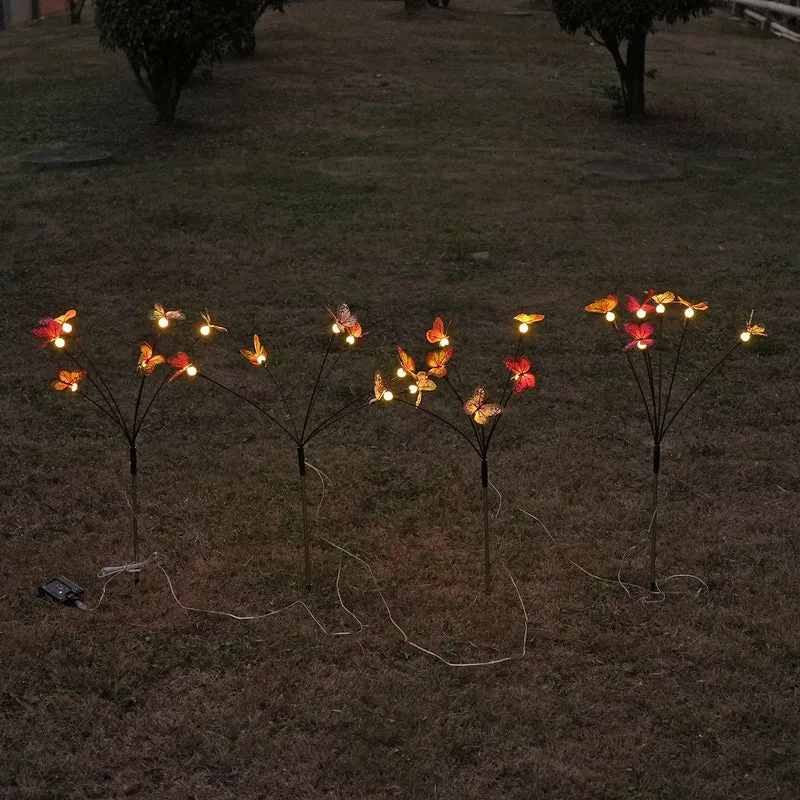 4er-Set Solar-Gartenlichter in Feuerwerksform mit 8 Leuchtmodi und Lichtsensor, mit Erdspieß, 80 cm, Schwarz
