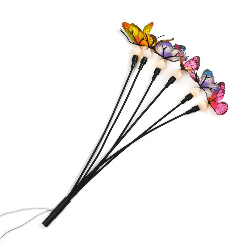 4er-Set Solar-Gartenlichter in Feuerwerksform mit 8 Leuchtmodi und Lichtsensor, mit Erdspieß, 80 cm, Schwarz