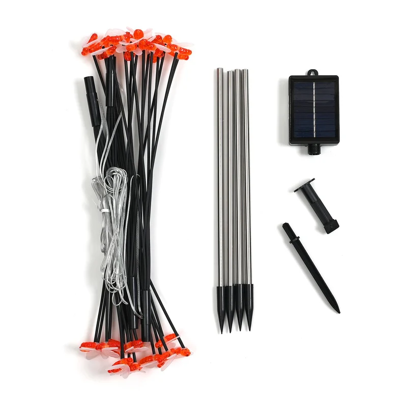 4er-Set Solar-Gartenlichter in Feuerwerksform mit 8 Leuchtmodi und Lichtsensor, mit Erdspieß, 80 cm, Schwarz