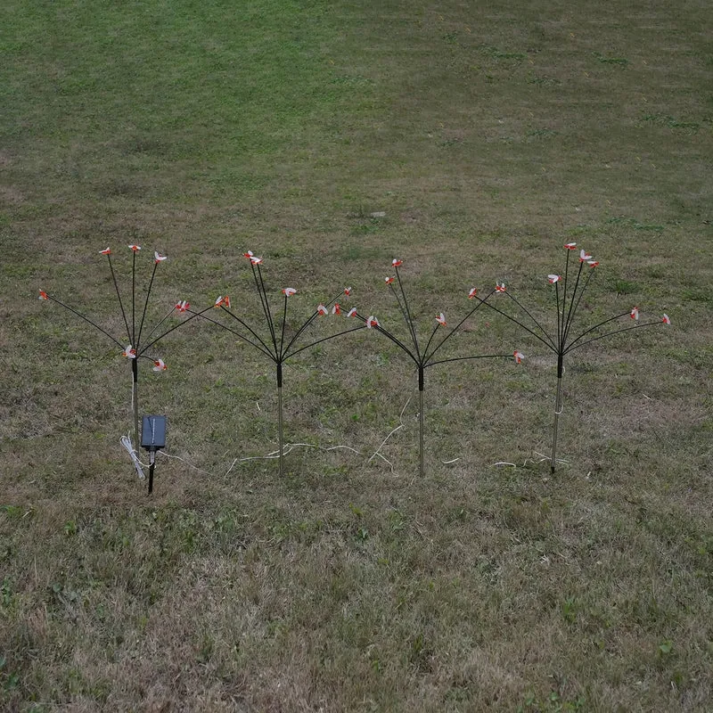 4er-Set Solar-Gartenlichter in Feuerwerksform mit 8 Leuchtmodi und Lichtsensor, mit Erdspieß, 80 cm, Schwarz