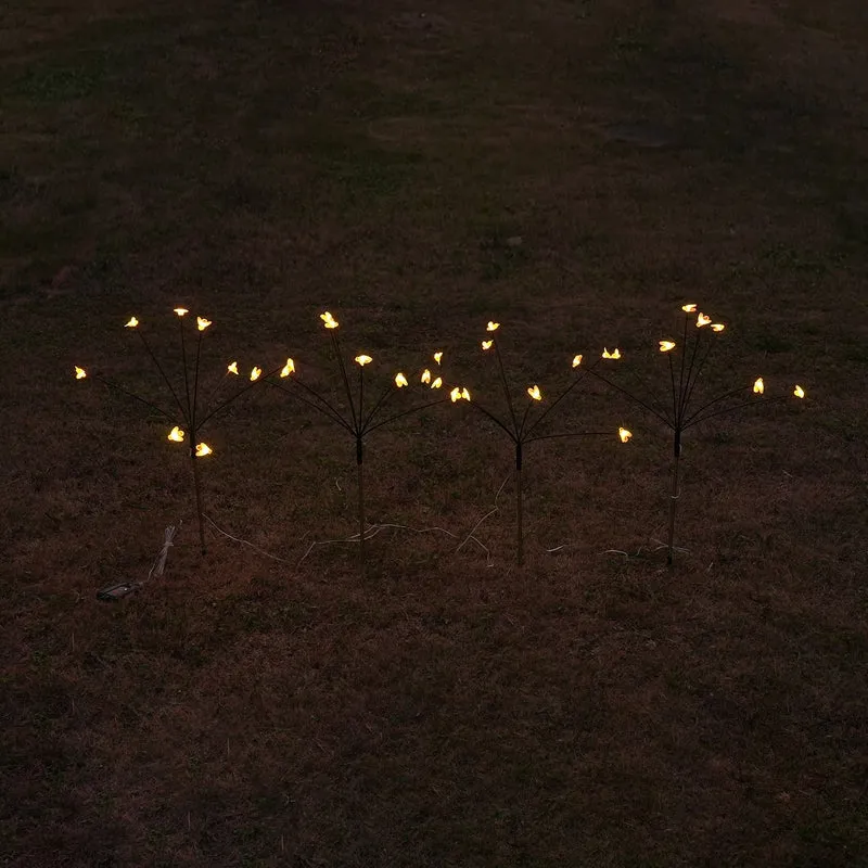 4er-Set Solar-Gartenlichter in Feuerwerksform mit 8 Leuchtmodi und Lichtsensor, mit Erdspieß, 80 cm, Schwarz