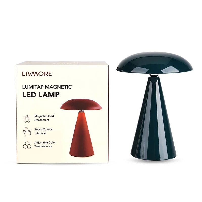 LIVMORE - 2-in-1 Magnetische LED-Tisch- und Wandleuchte, wiederaufladbar, 2400 mAh, 15,5 x 15,5 x 21 cm, Grün
