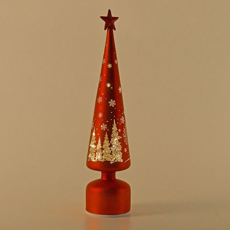 LED-Deko-Tannenbaum mit drehendem Licht, Glas, 9x41 cm, Rot