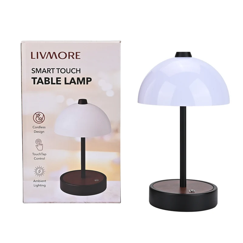LIVEMORE - Designer Insipiriertes Tischlampe im Kuppeldesign mit Touch-Steuerung, 3000K/4500K/6000K Lichtfarbe, Größe 16x16x26,5 cm, Schwarz