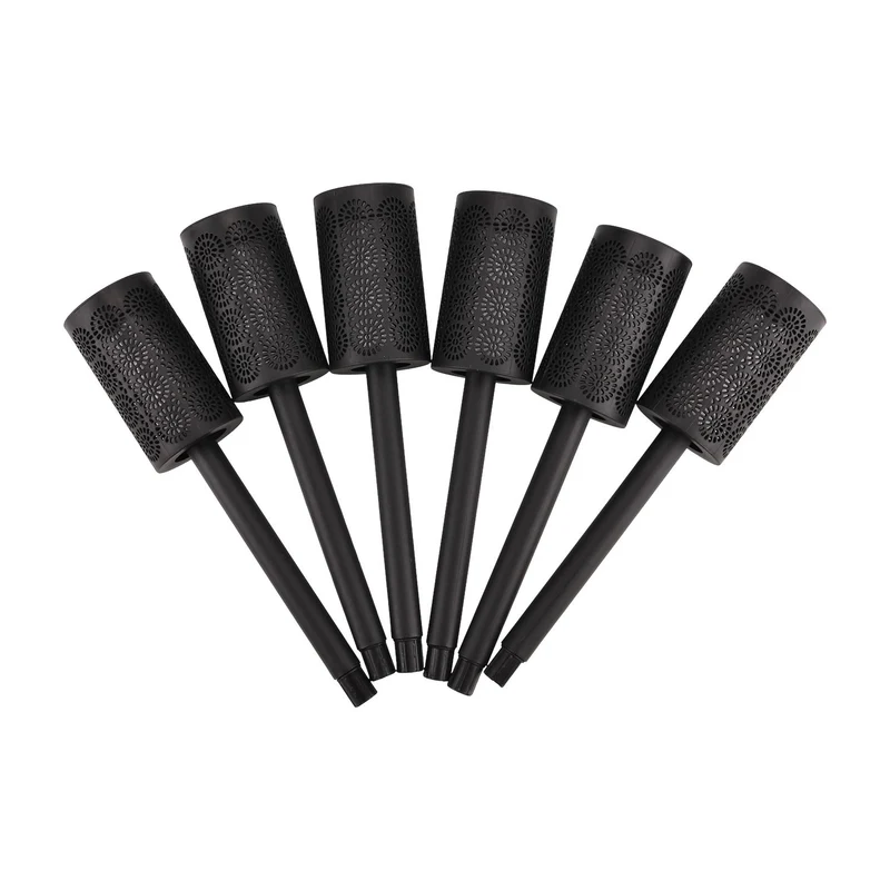 6er-Set- Solar-LED-Gartenleuchten, Flackernde Flamme, Kunststoff, 6,7x40 cm, schwarz, Fancy