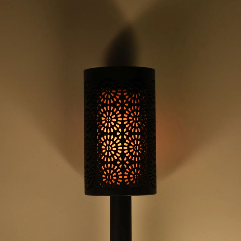 6er-Set- Solar-LED-Gartenleuchten, Flackernde Flamme, Kunststoff, 6,7x40 cm, schwarz, Fancy