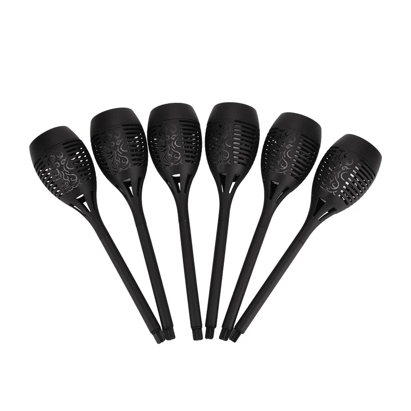 6er-Set- Solar-LED-Gartenleuchten, Flackernde Flamme, Kunststoff, 6,7x40 cm, schwarz, Fancy