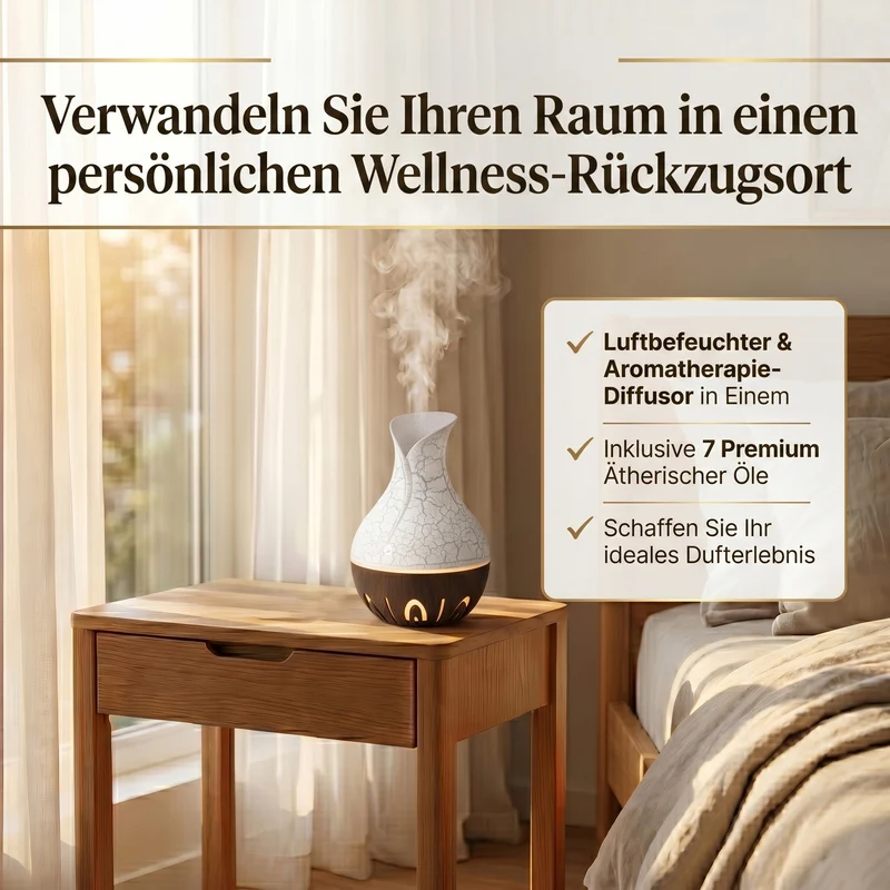 LIVMORE Luftbefeuchter und Aromadiffusor mit 7 ätherischen Ölen, LED Farbwechsel, 200 ml, Braun