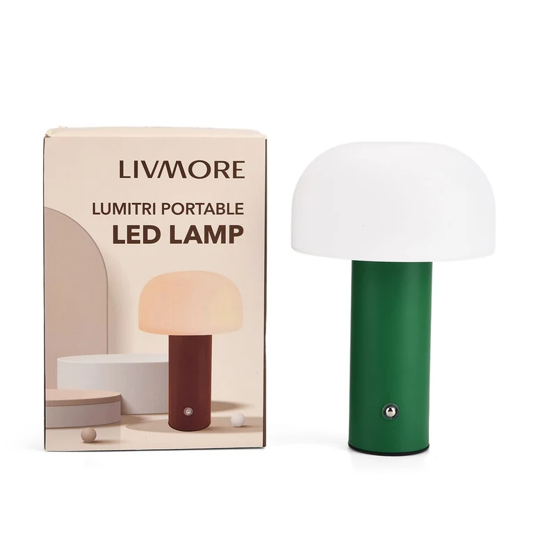 LIVMORE - LED-Tischlampe, wiederaufladbar, Pilzform, 3 Lichtfarben, 12,5x20,5 cm, Sonnengelb