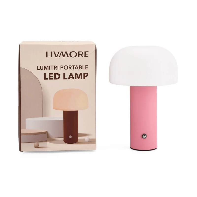 LIVMORE - LED-Tischlampe, wiederaufladbar, Pilzform, 3 Lichtfarben, 12,5x20,5 cm, Sonnengelb