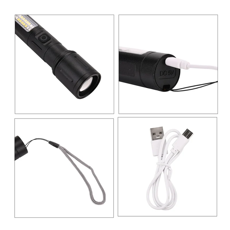 2er-Set LED-Taschenlampen aus Aluminium, wiederaufladbar, 14x3,5 cm, Schwarz