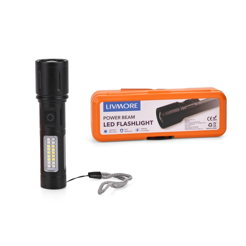 2er-Set LED-Taschenlampen aus Aluminium, wiederaufladbar, 14x3,5 cm, Schwarz