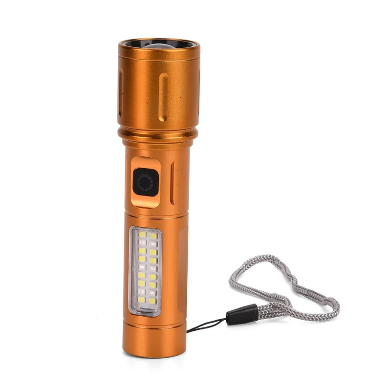 2er-Set LED-Taschenlampen aus Aluminium, wiederaufladbar, 14x3,5 cm, Schwarz