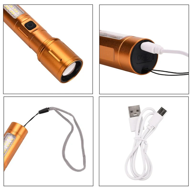 2er-Set LED-Taschenlampen aus Aluminium, wiederaufladbar, 14x3,5 cm, Schwarz