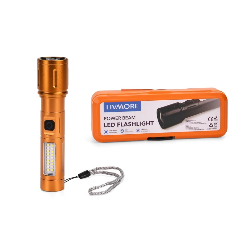 2er-Set LED-Taschenlampen aus Aluminium, wiederaufladbar, 14x3,5 cm, Schwarz