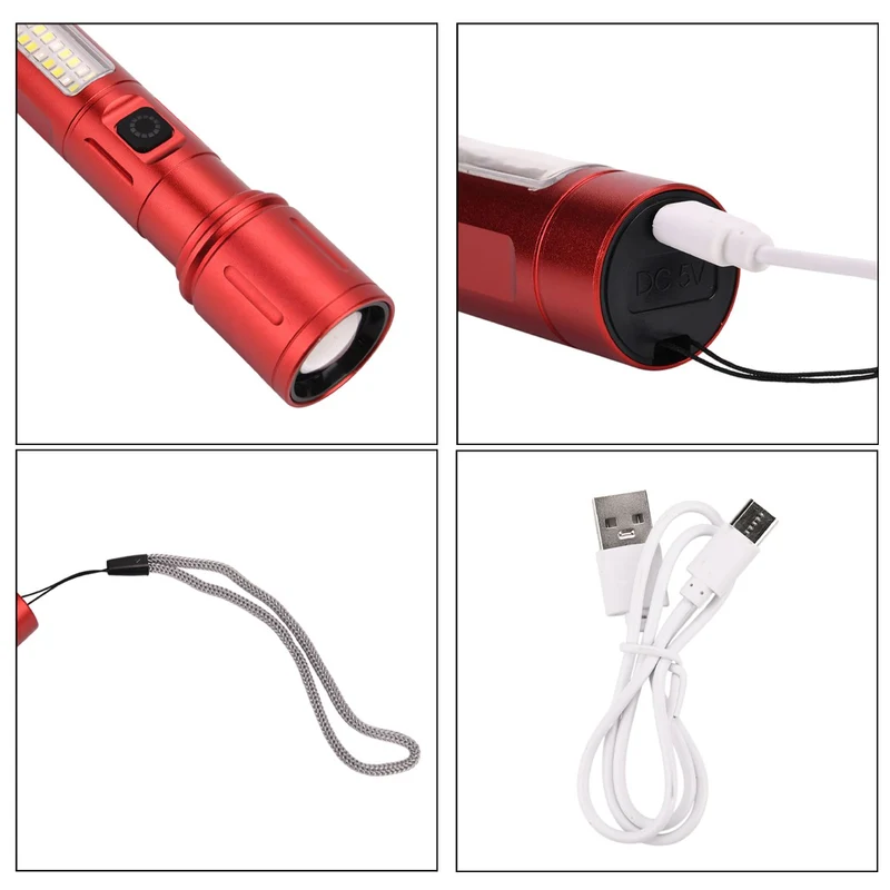 2er-Set LED-Taschenlampen aus Aluminium, wiederaufladbar, 14x3,5 cm, Schwarz