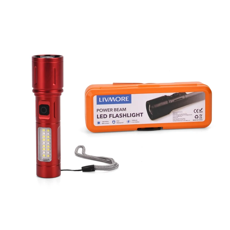 2er-Set LED-Taschenlampen aus Aluminium, wiederaufladbar, 14x3,5 cm, Schwarz