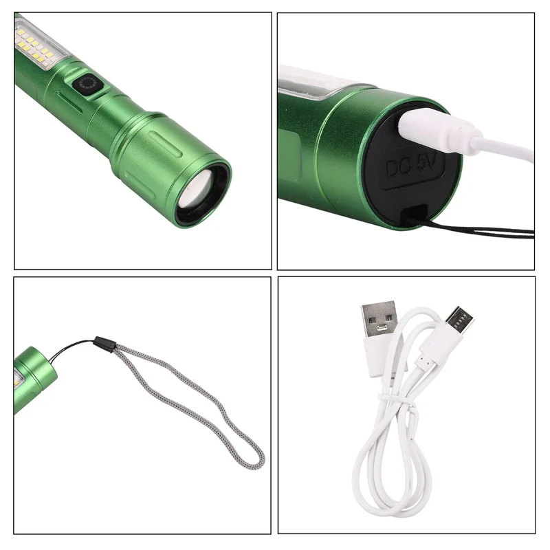 2er-Set LED-Taschenlampen aus Aluminium, wiederaufladbar, 14x3,5 cm, Schwarz
