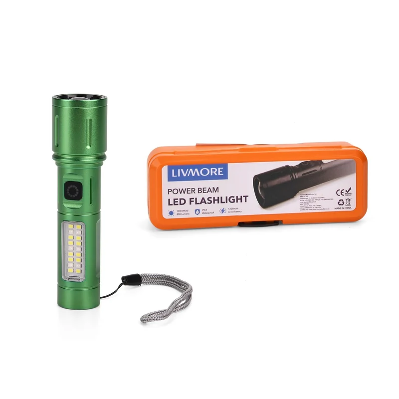 2er-Set LED-Taschenlampen aus Aluminium, wiederaufladbar, 14x3,5 cm, Schwarz