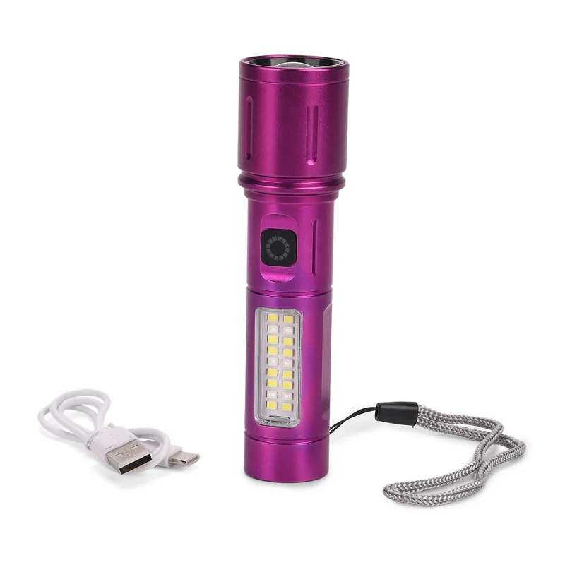 2er-Set LED-Taschenlampen aus Aluminium, wiederaufladbar, 14x3,5 cm, Schwarz