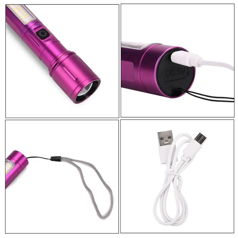 2er-Set LED-Taschenlampen aus Aluminium, wiederaufladbar, 14x3,5 cm, Schwarz