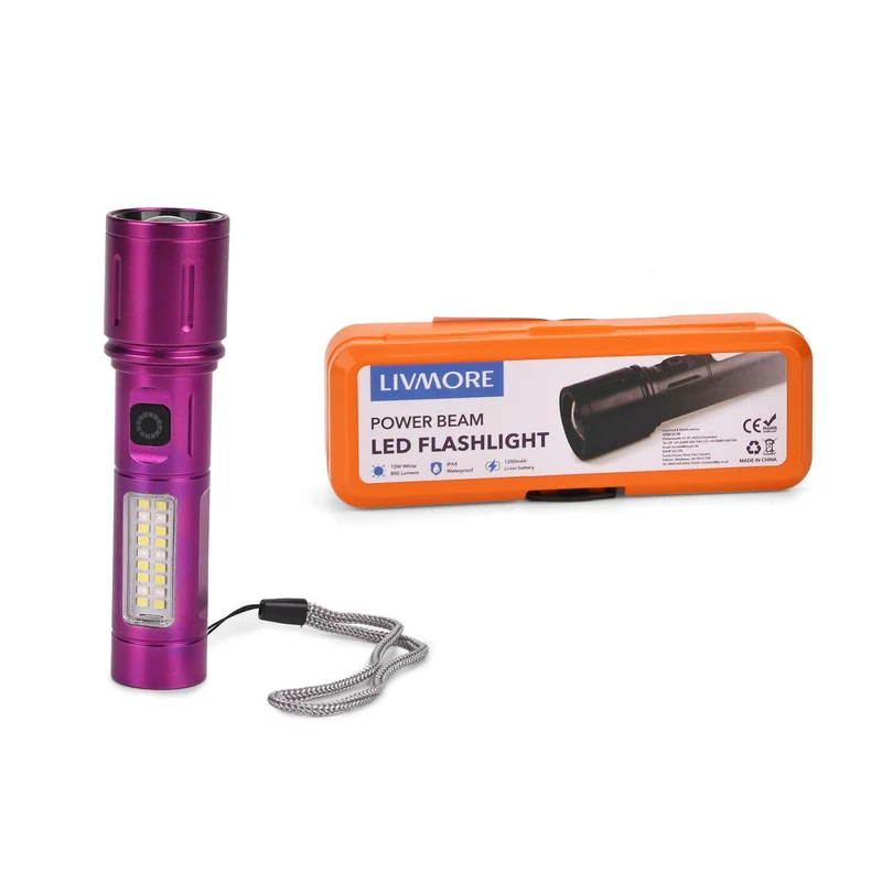 2er-Set LED-Taschenlampen aus Aluminium, wiederaufladbar, 14x3,5 cm, Schwarz