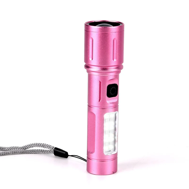 2er-Set LED-Taschenlampen aus Aluminium, wiederaufladbar, 14x3,5 cm, Schwarz