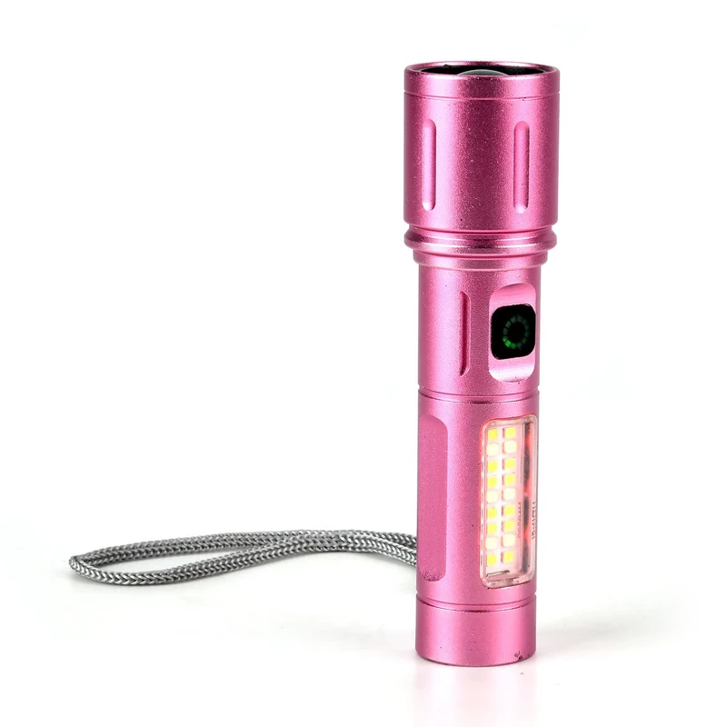 2er-Set LED-Taschenlampen aus Aluminium, wiederaufladbar, 14x3,5 cm, Schwarz
