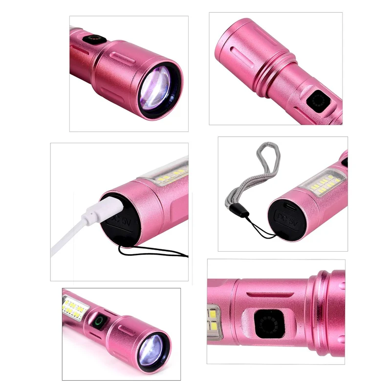 2er-Set LED-Taschenlampen aus Aluminium, wiederaufladbar, 14x3,5 cm, Schwarz