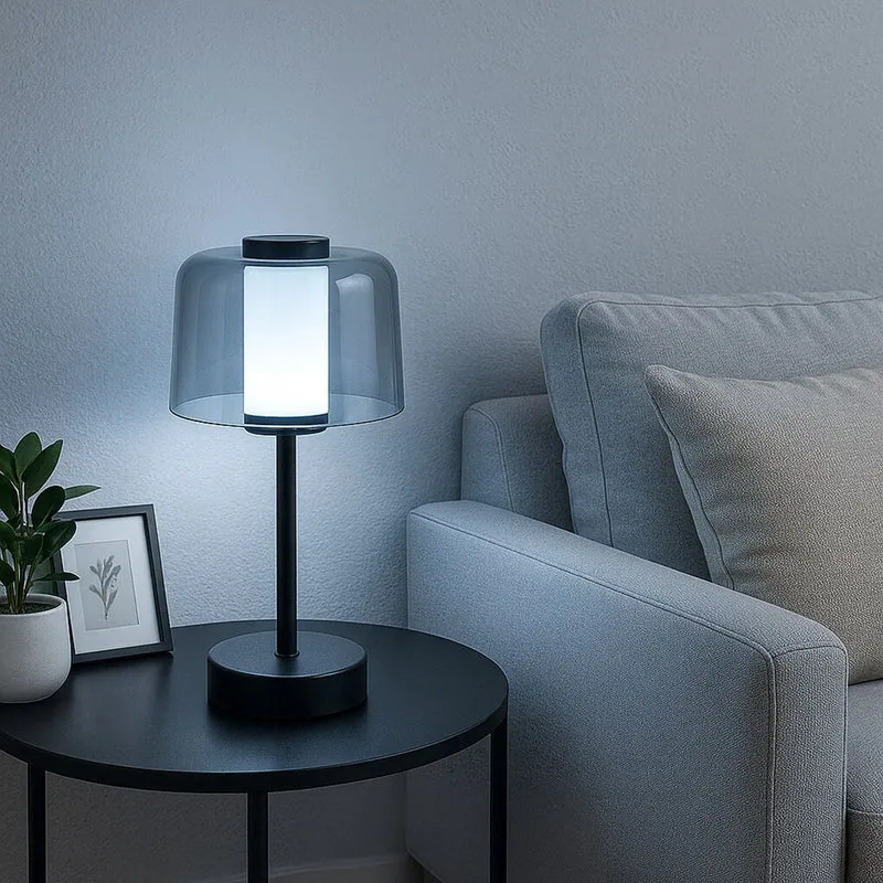 LIVEMORE Transparente Pilz-Tischlampe, kabellos, wiederaufladbar, 3 Lichtfarben, Smart Touch, Weiß