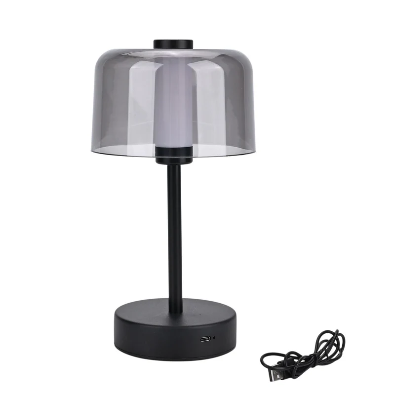 LIVEMORE Transparente Pilz-Tischlampe, kabellos, wiederaufladbar, 3 Lichtfarben, Smart Touch, Weiß