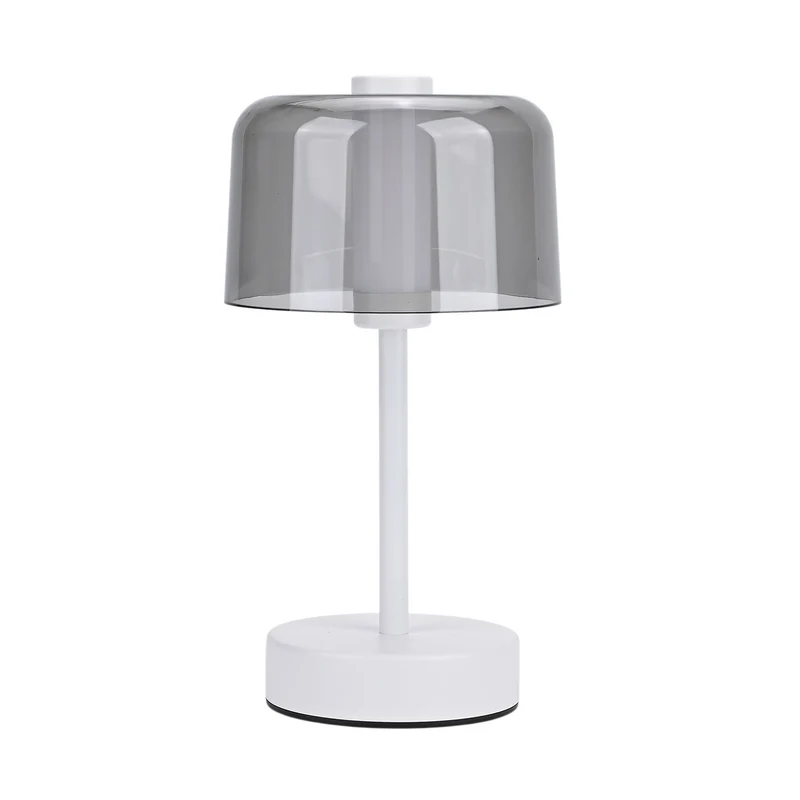 LIVEMORE Transparente Pilz-Tischlampe, kabellos, wiederaufladbar, 3 Lichtfarben, Smart Touch, Weiß