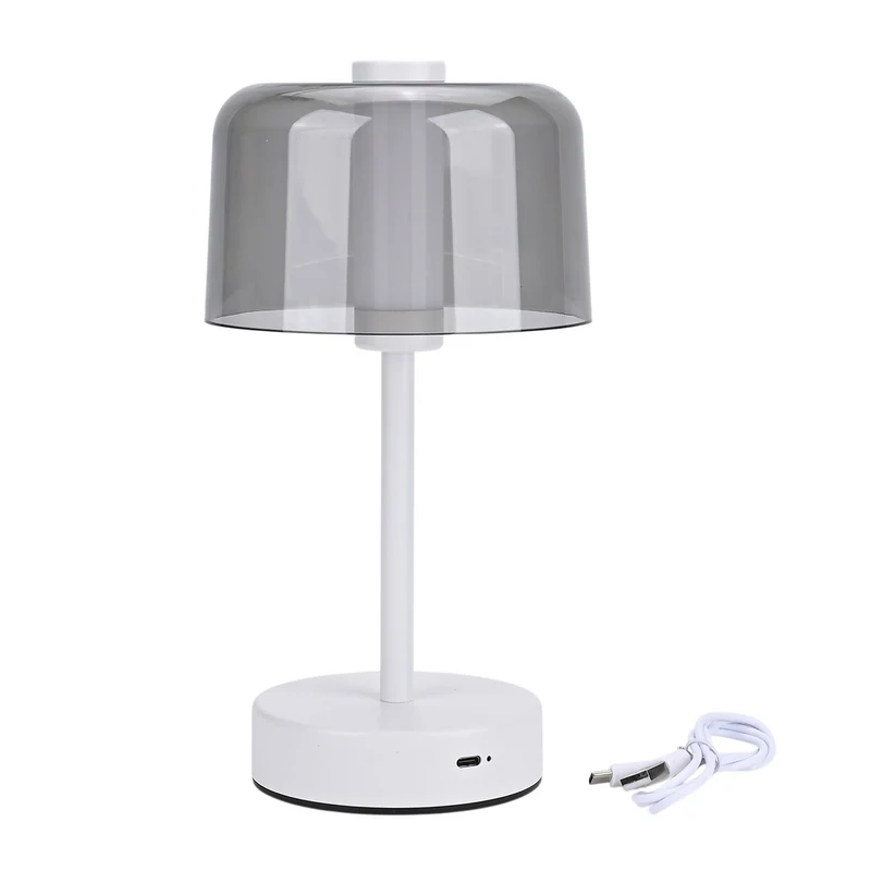 LIVEMORE Transparente Pilz-Tischlampe, kabellos, wiederaufladbar, 3 Lichtfarben, Smart Touch, Weiß