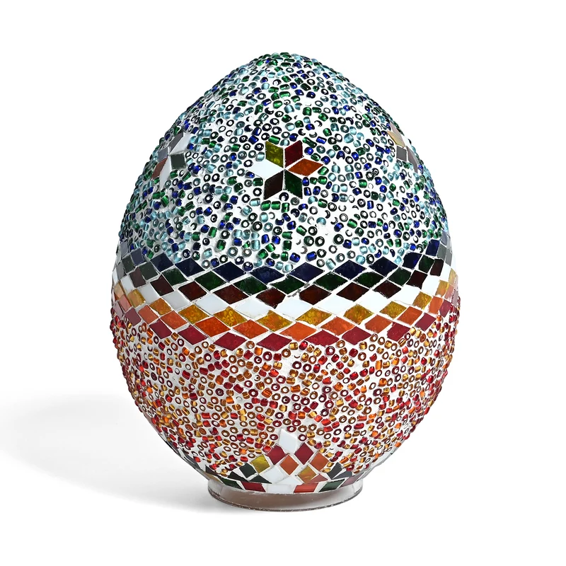 Mosaik Tischleuchte aus Glas und Eisen, Kugeldesign, 15 x 23 cm, Mediterran