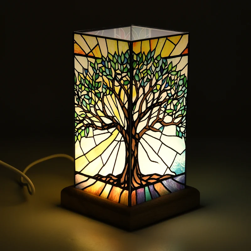 LED Tischlampe, Eschenholz und Acryl, mit USB Anschluss, Mehrfarbig