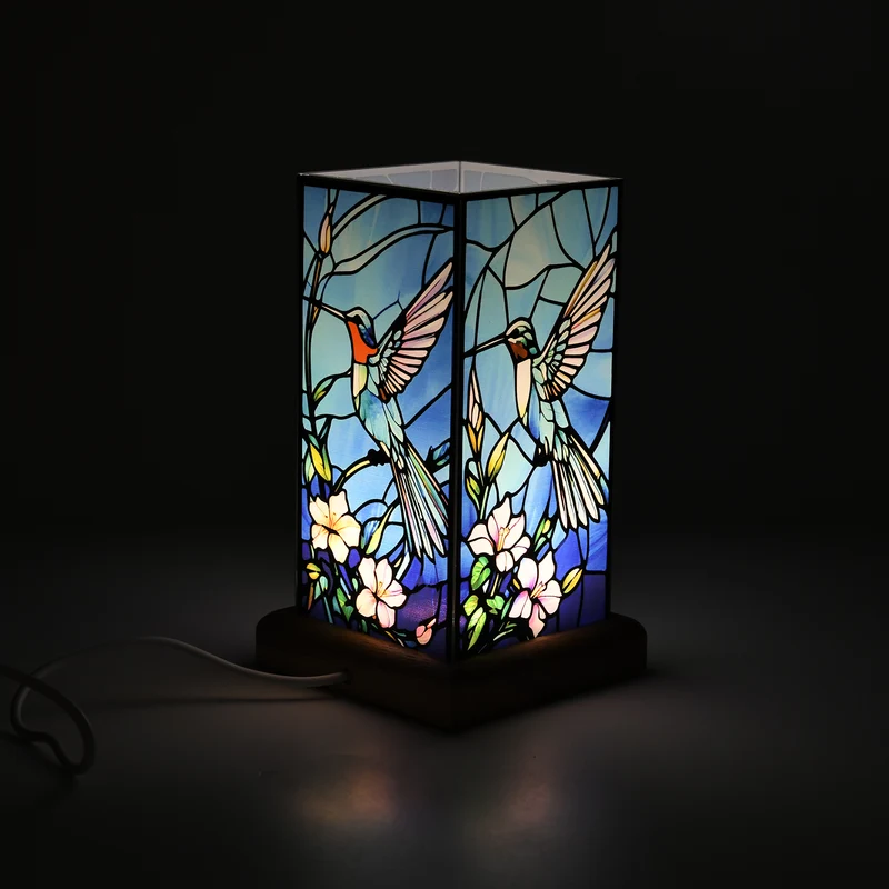 LED Tischlampe, Eschenholz und Acryl, mit USB Anschluss, Mehrfarbig