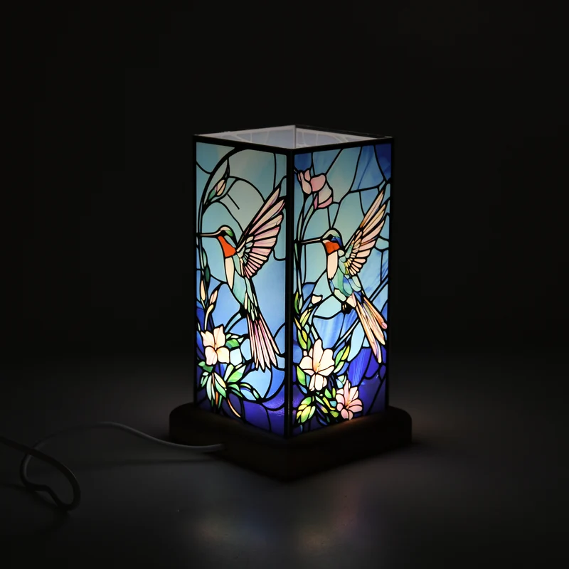 LED Tischlampe, Eschenholz und Acryl, mit USB Anschluss, Mehrfarbig