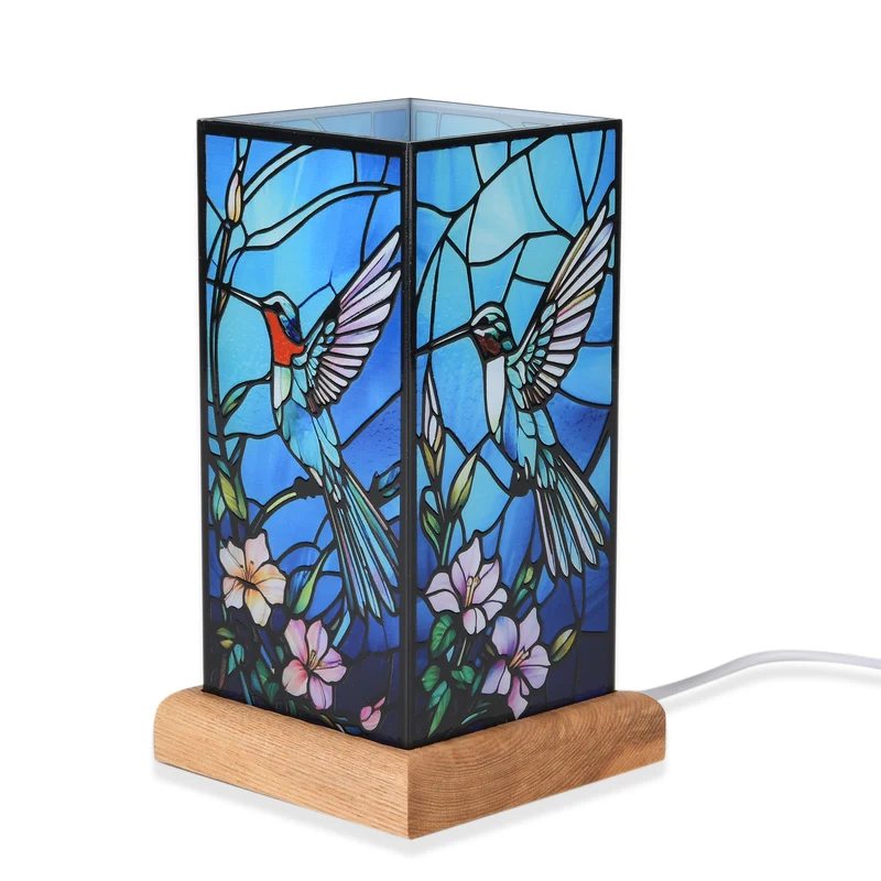 LED Tischlampe, Eschenholz und Acryl, mit USB Anschluss, Mehrfarbig