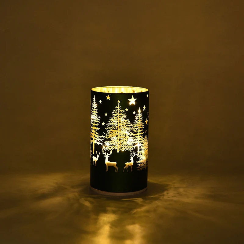 Wintertraum-Kollektion - LED-Tischlampe mit Drehfunktion, Rentier- und Tannenbaum-Motiv, Grün
