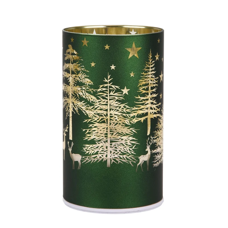 Wintertraum-Kollektion - LED-Tischlampe mit Drehfunktion, Rentier- und Tannenbaum-Motiv, Grün