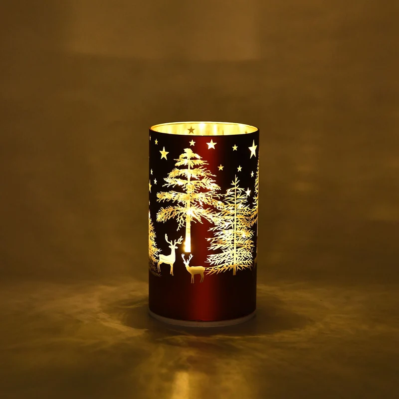 Wintertraum-Kollektion - LED-Tischlampe mit Drehfunktion, Rentier- und Tannenbaum-Motiv, Grün