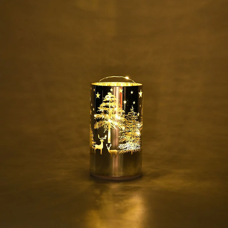 Wintertraum-Kollektion - LED-Tischlampe mit Drehfunktion, Rentier- und Tannenbaum-Motiv, Grün