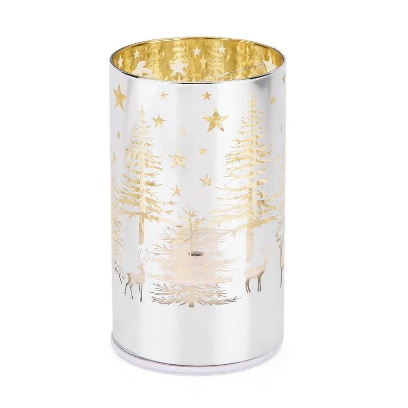 Wintertraum-Kollektion - LED-Tischlampe mit Drehfunktion, Rentier- und Tannenbaum-Motiv, Grün