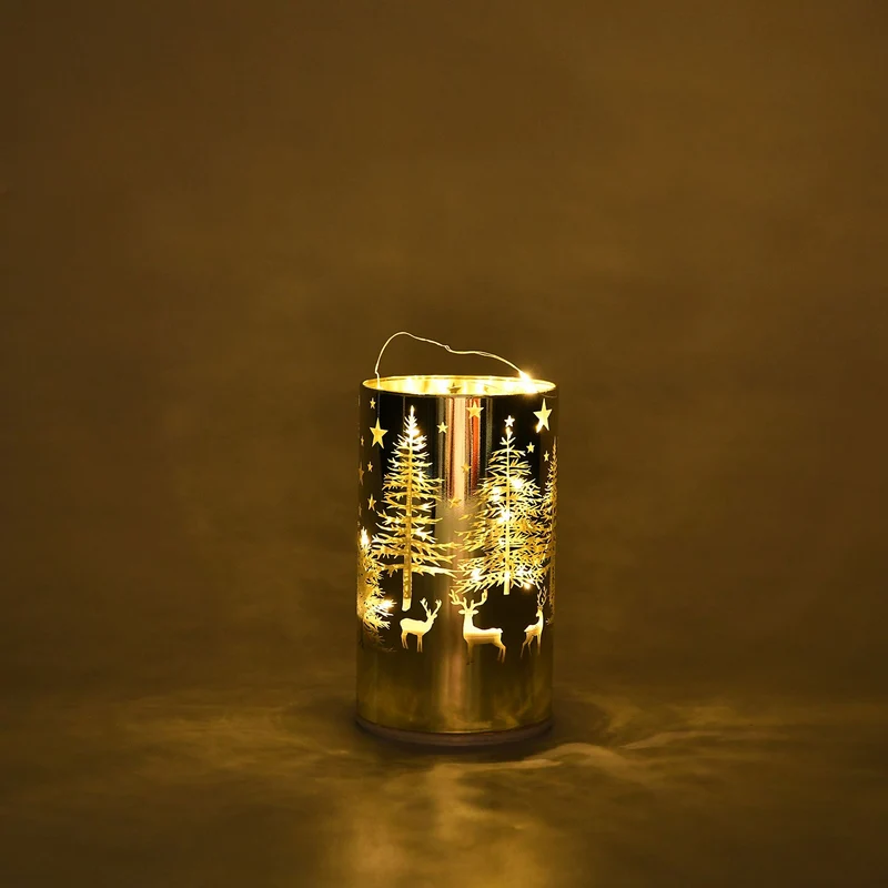 Wintertraum-Kollektion - LED-Tischlampe mit Drehfunktion, Rentier- und Tannenbaum-Motiv, Grün