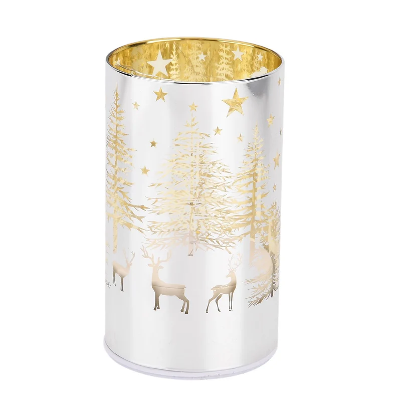 Wintertraum-Kollektion - LED-Tischlampe mit Drehfunktion, Rentier- und Tannenbaum-Motiv, Grün