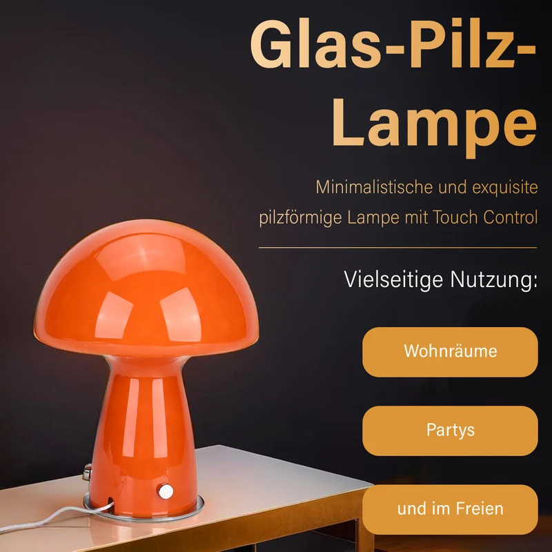 Minimalistische Glas-Pilzlampen mit Touch-Steuerung, 22x28cm, Orange