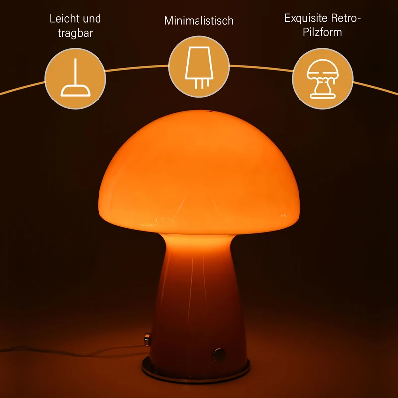 Minimalistische Glas-Pilzlampen mit Touch-Steuerung, 22x28cm, Orange