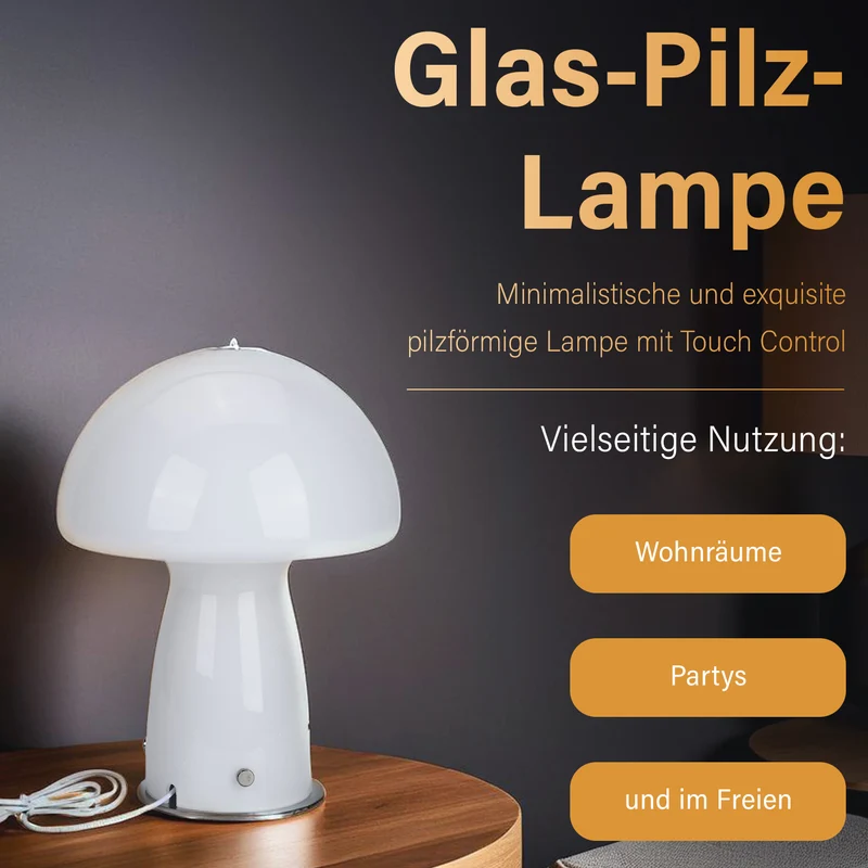 Minimalistische Glas-Pilzlampen mit Touch-Steuerung, 22x28cm, Orange