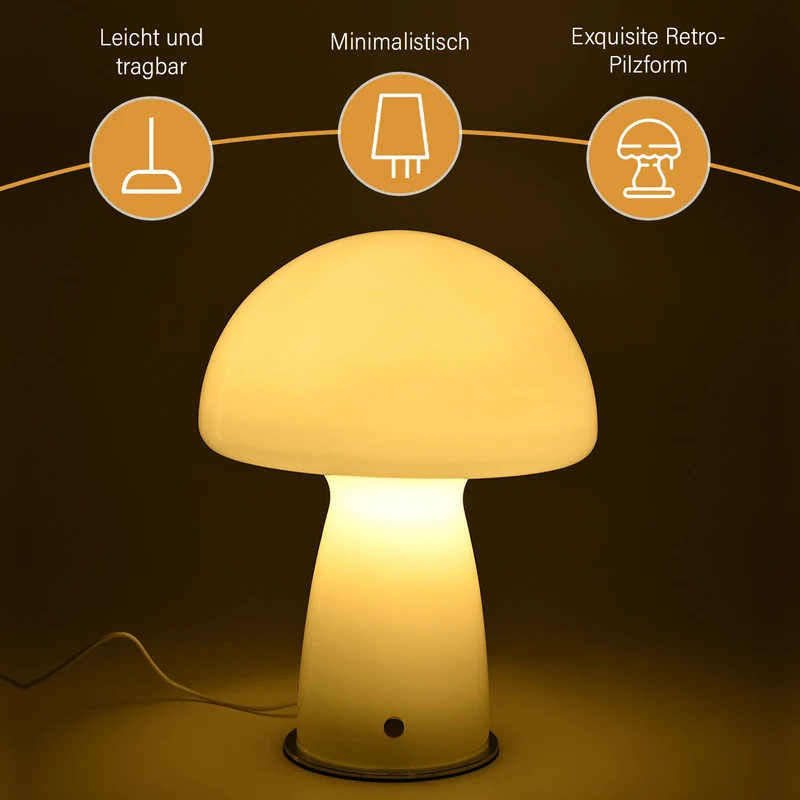 Minimalistische Glas-Pilzlampen mit Touch-Steuerung, 22x28cm, Orange