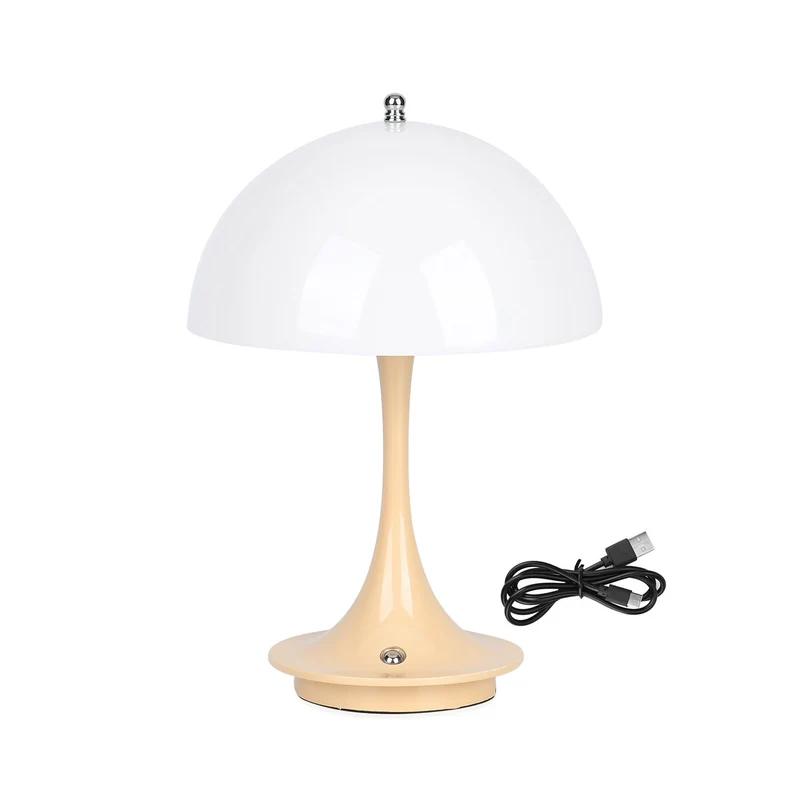 Designerlampe: Kabellos dimmbare Pilz-Tischlampe mit 3 Lichteinstellungen, weiß